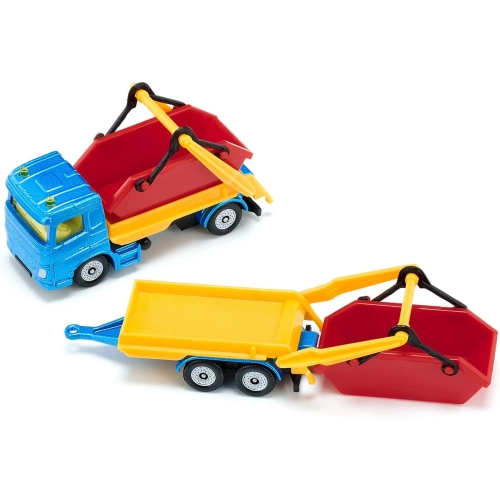 Ciężarówka z kontenerem budowlanym i przyczepą model metalowy SIKU S1695